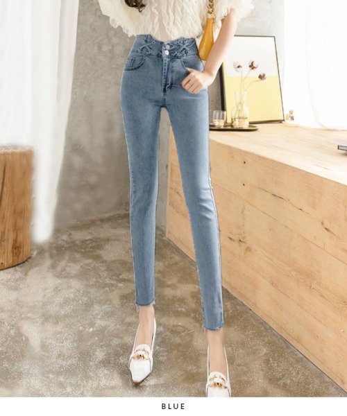 デニム ハイウエストパンツ ハイウエストデニム レースアップ スキニー スキニーデニム スキニーパンツ パンツ ボトム 韓国 ファッション ハイウエストスリ フューティアランド Futier Land D Fashion
