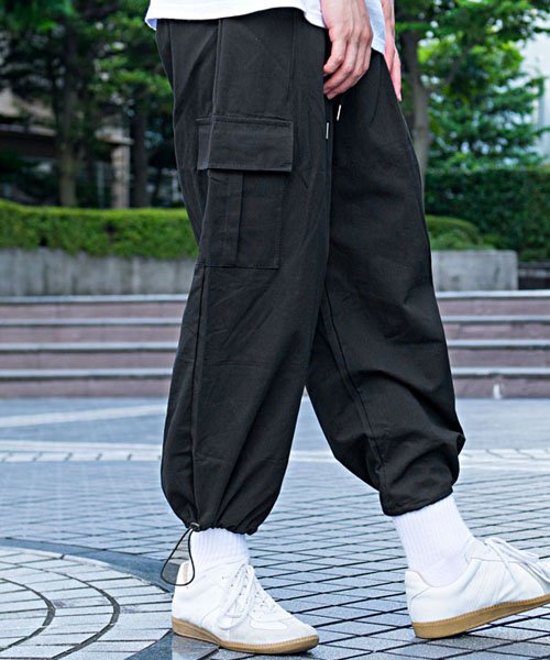 Cavaria 裾ドローコード付きワイドカーゴパンツ メンズ ゆったり 太め ワイド 大きいサイズ ミリタリーパンツ カジュアル キャバリア Cavaria D Fashion
