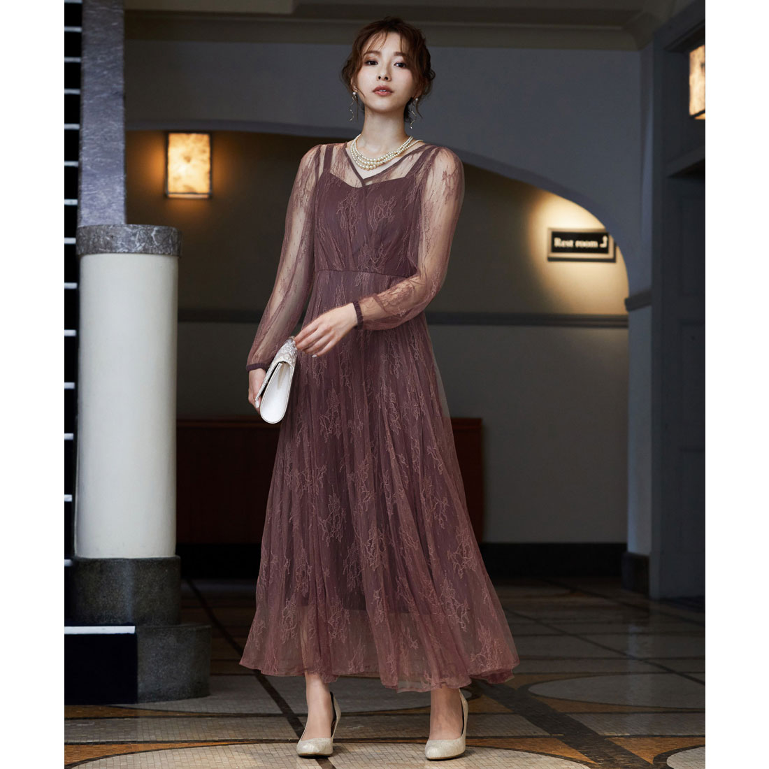 ニアナ niana 総レースカシュクールロングドレス(504208242