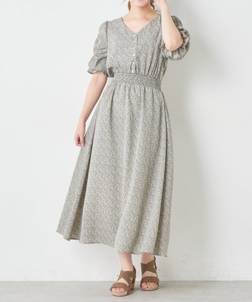 セール 小花柄ｖネックパワショルワンピース オリーブデオリーブ Olive Des Olive D Fashion