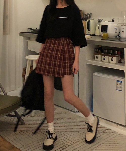 セール】ミニスカート 韓国ファッション チェック(504215660) aimoha(アイモハ)(aimoha) d fashion 韓国服 レザーミニスカート ベビー