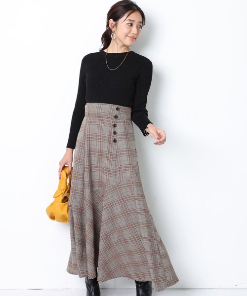 チェックスカートドッキングニットワンピース ジャスグリッティー Jusglitty D Fashion