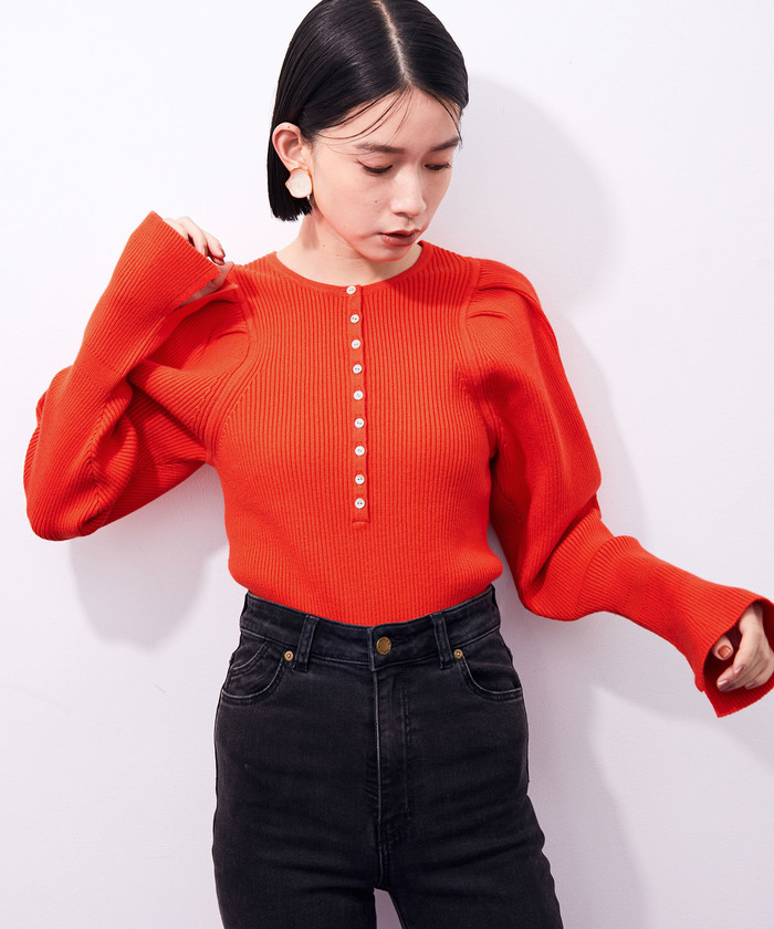 特価 WEB限定】ボリュームスリーブ2WAYリブニットプルオーバー ニット/セーター