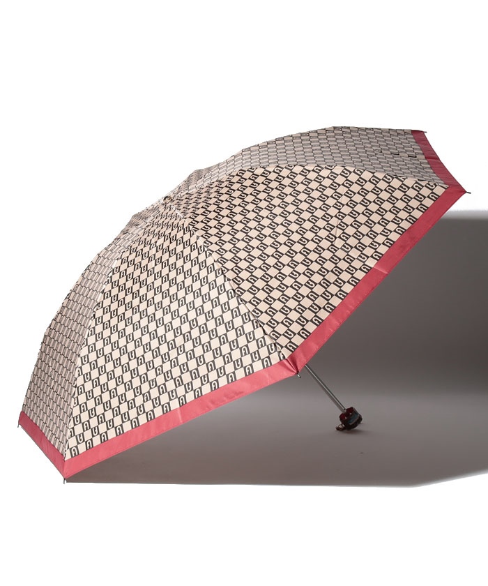 美品 フルラ FURLA 晴雨兼用 折りたたみ日傘 モノグラム ロゴ 晴雨兼用折りたたみ日傘 ジッパー刺繍 ロゴ刺繍 遮光 遮熱 UV