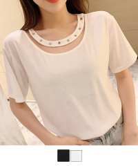 shoppinggo/Tシャツ チョーカー半袖 レディース カットソー 無地 大きさイズ ゆったり 透ける 大きいサイズ 伸縮性  丸首?体型カバー/504240639