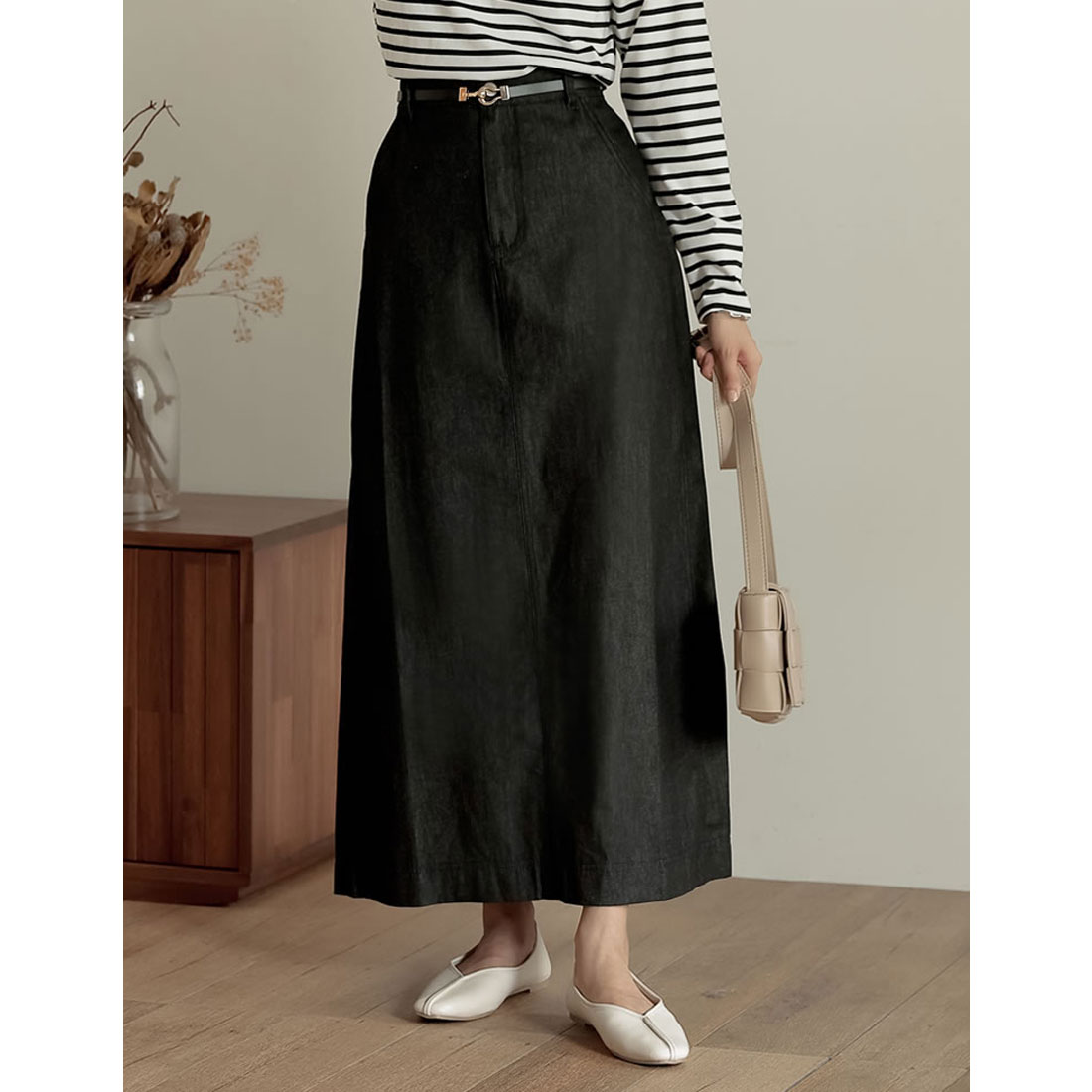 foufou スーパーフレア デニムスカート Mサイズ 日本製　ベルト付き ≪通常販売≫super flare denim skirt（スーパーフレアデニム