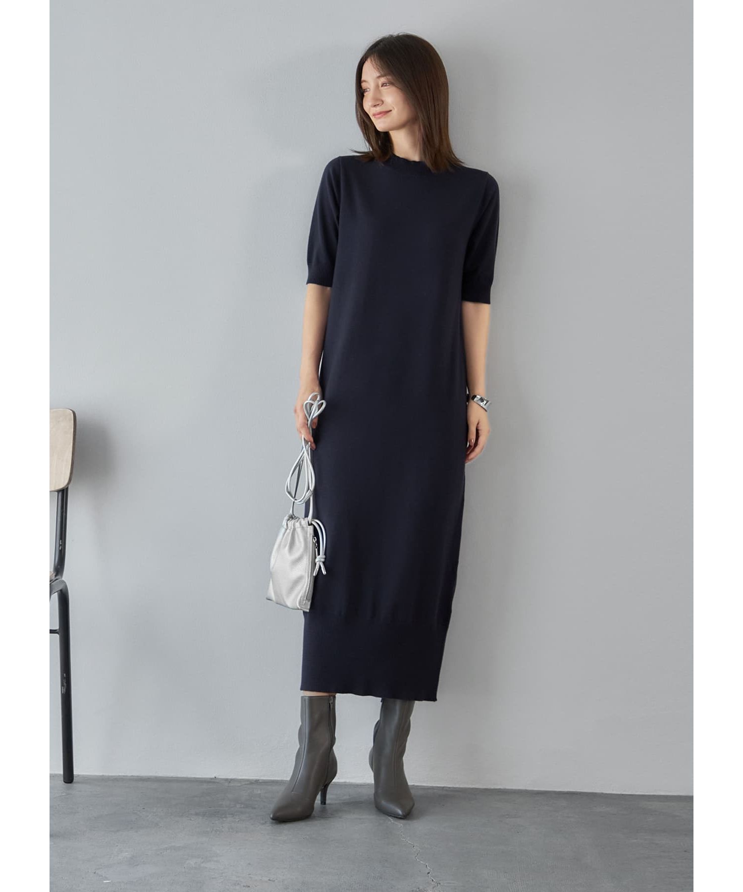 【5色】ニット ワンピース ショート丈 長袖 タートルネック リブ Amazon.co.jp: フロントクロスニット ニット ショート丈