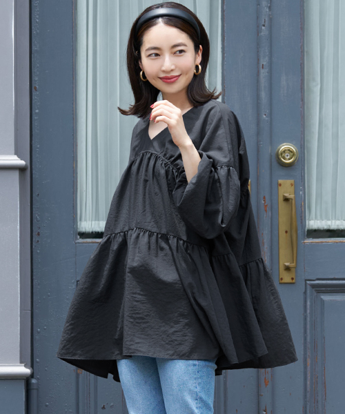 ChieLINGADOREブラジャータンガ　verdissimaTシャツ クーポン】【セール 25%OFF】前後Vネックティアードギャザー