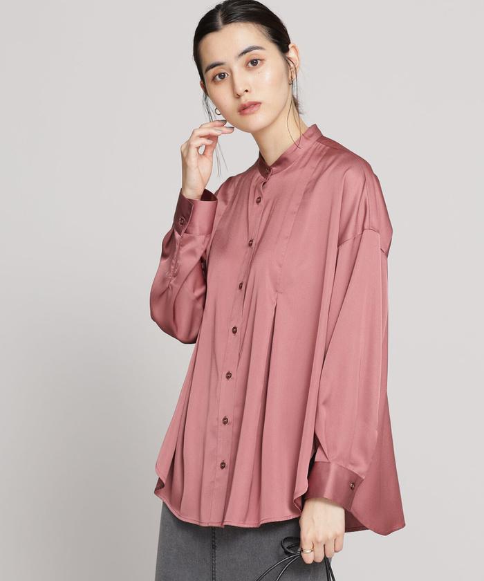 セール 40%OFF】WEB限定/フロントタックサテンシャツ 長袖 セール 40%OFF】WEB限定/フロントタックサテンシャツ 長袖