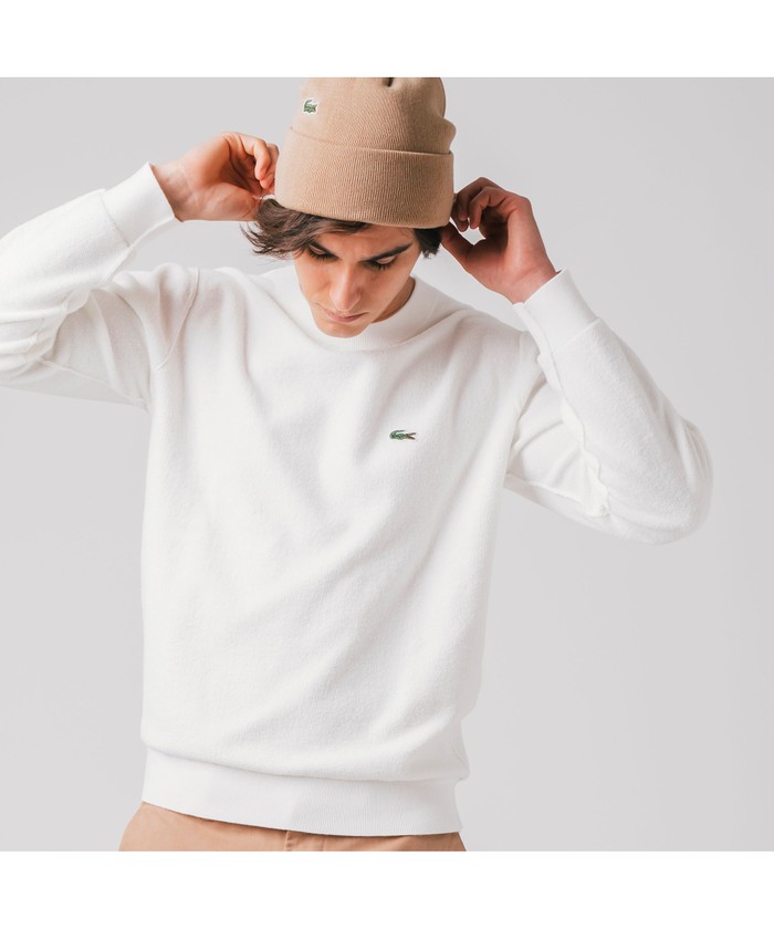 LACOSTE ホワイト セーター Lサイズ セール】ラコステ LACOSTE リバースルックパイル地クルーネック