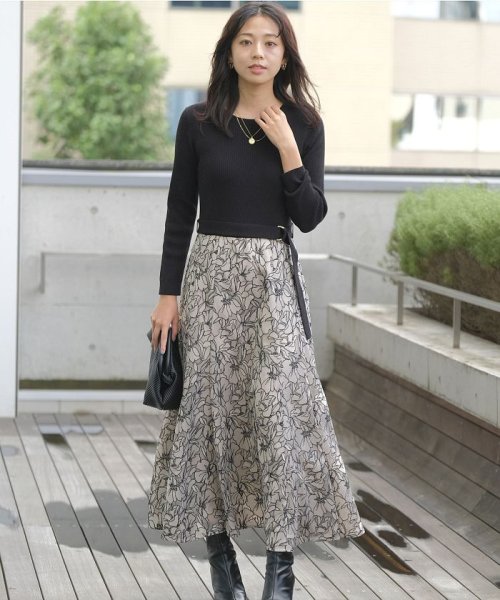 配色レースドッキングニットワンピース ジャスグリッティー Jusglitty D Fashion