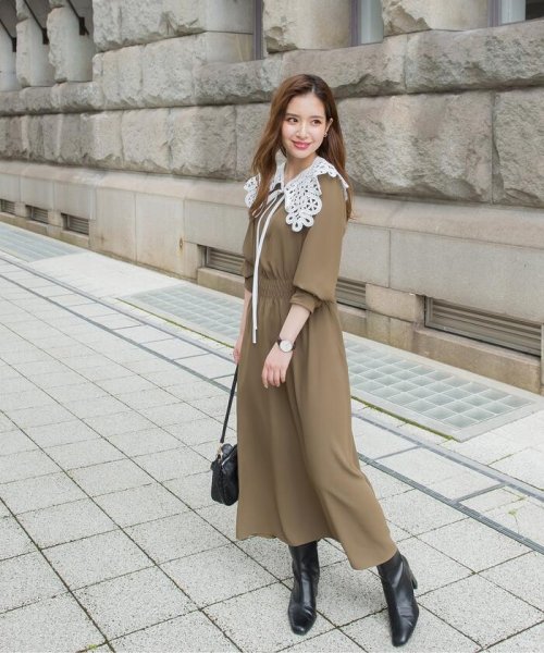 セール 衿付きシャーリングワンピース 洗濯機で洗える ビッキー Vicky D Fashion