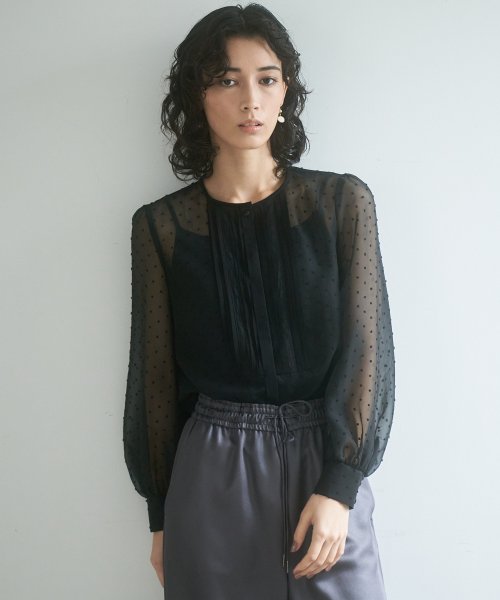 ドットシフォンピンタックレースブラウス