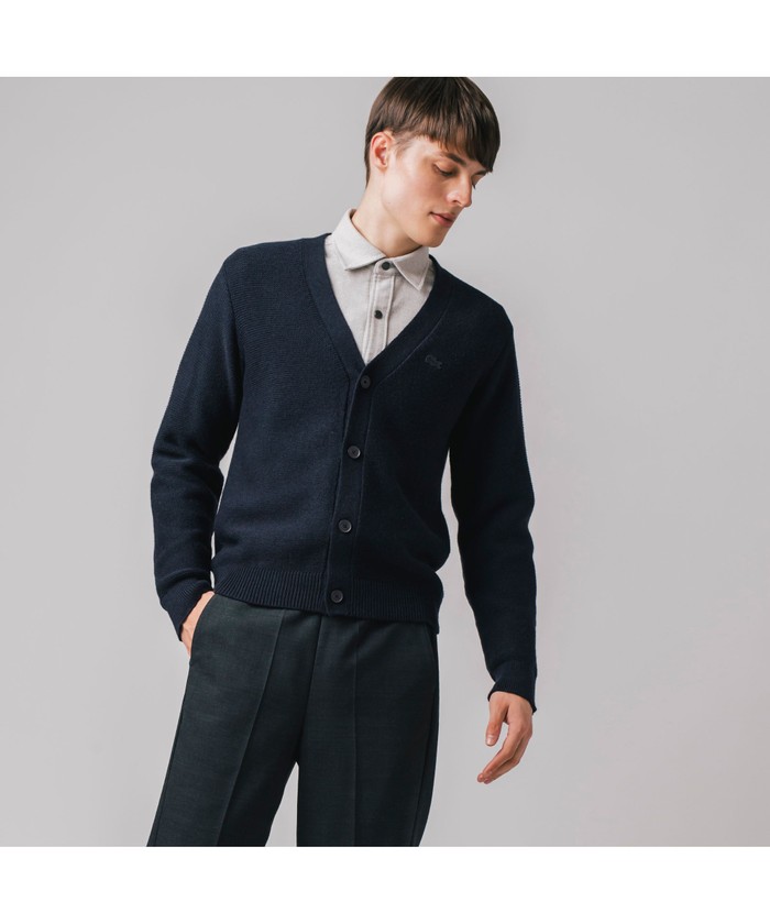 LACOSTE ミリタリーニットカーディガン 黒 セール】ミリタリーニットカーディガン(505172844) | ラコステ