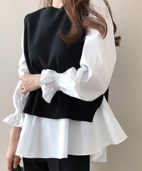 Amulet/アミュレット Amulet ニットベスト付きブラウス オフィス シンプル シャツ 秋 冬 レディース/504258378