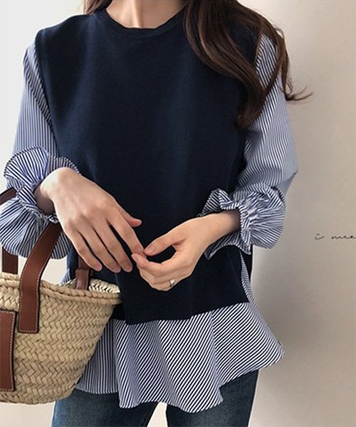 クーポン セール58 Off ニットベスト付きブラウス オフィス シンプル シャツ 秋 冬 レディース アミュレット Amulet D Fashion