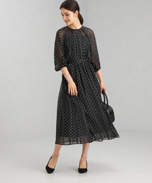 セール バルーン スリーブ ウエスト ギャザー ワンピース ドット グリーンレーベルリラクシング Green Label Relaxing D Fashion