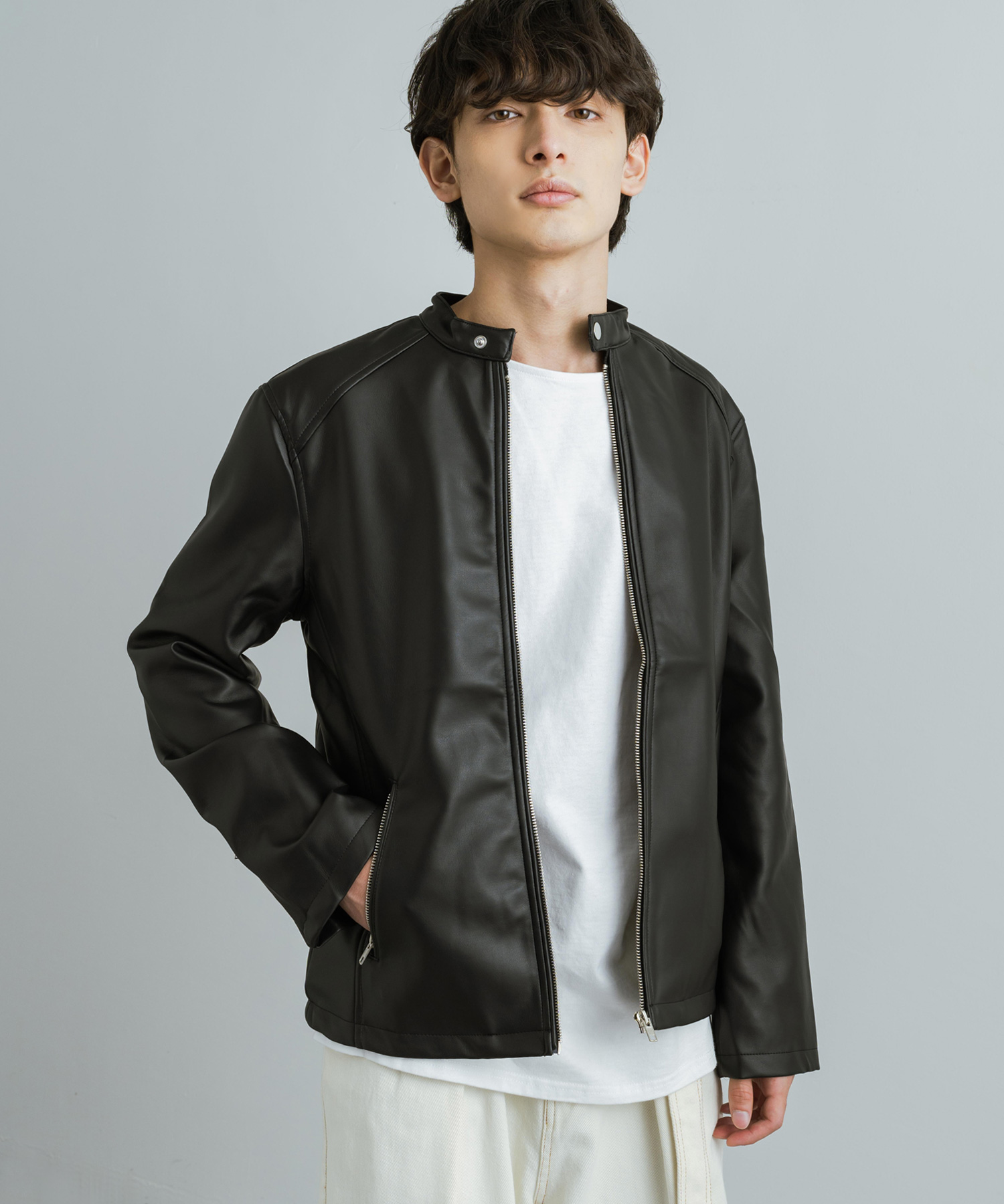 ZARA  MEN  フェイクレザー  ライダース  シングルジャケット  黒