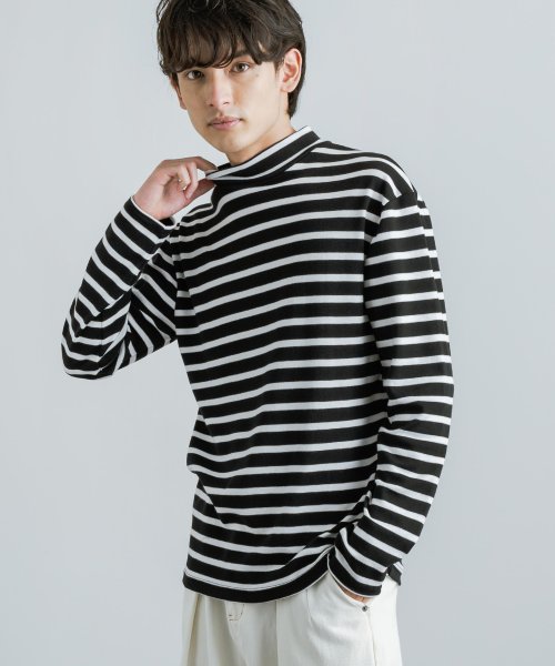 ロンt ハイネック メンズ レディース Tシャツ 長袖 カットソー モックネック ボトルネック ボーダー スムース カジュアル きれいめ 重ね着 柔らかい イン ロッキーモンロー Rocky Monroe D Fashion
