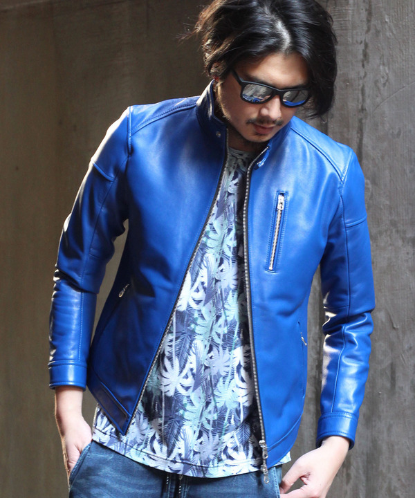 ライダースジャケット(ブルー・ネイビー・青色)のファッション通販 - d 