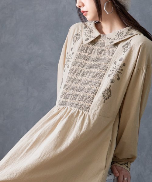 セール スモッキング刺繍ワンピース オシャレウォーカー Osharewalker D Fashion