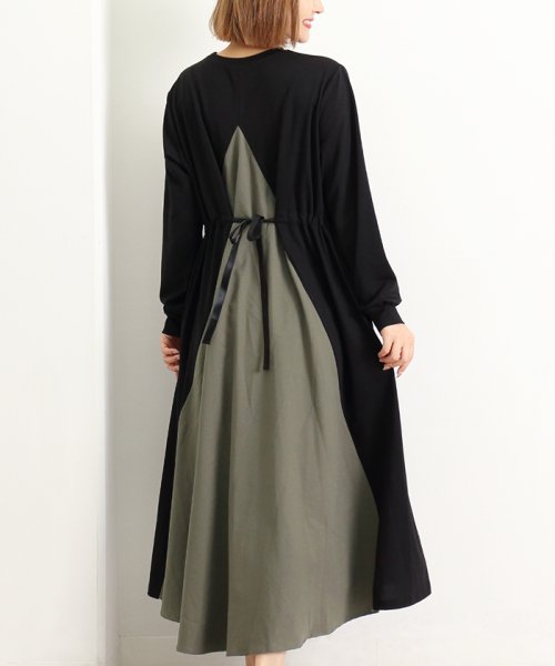 セール 後ろ異素材切り替えワンピース マーサ Martha D Fashion セール 後ろ異素材切り替えワンピース マーサ Martha D Fashion