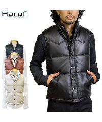 Haruf/ハルフ Haruf 本革 ダウンベスト レザーベスト メンズ ヨーク インナーベスト シンプル おしゃれ バイク 革ベスト ラムレザー メンズアウター US11/504282775