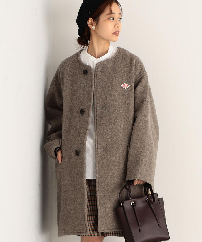 セール】【DANTON/ダントン】WOOL LIGHT PILE ノーカラーロングコート ...