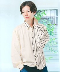 LUXSTYLE/無地×ストライプ切替アシンメトリー長袖ビッグシャツ/シャツ メンズ 長袖 アシンメトリー ビッグシルエット 無地 ストライプ/504282129