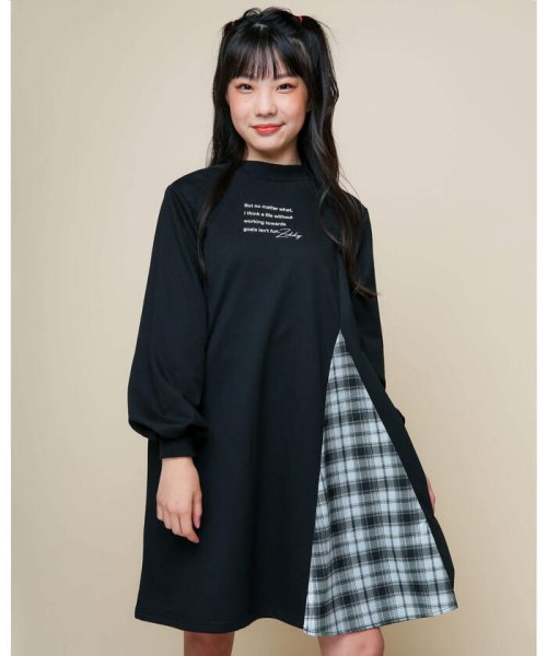 チェック柄 スリット フレア ワンピース 130cm 160cm ジディー Ziddy D Fashion チェック柄 スリット フレア ワンピース 130cm 160cm ジディー Ziddy D Fashion