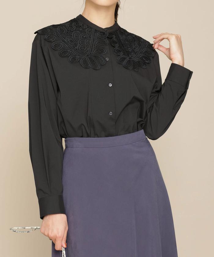セール 30%OFF】レース衿取り外しバンドカラーシャツ 長袖