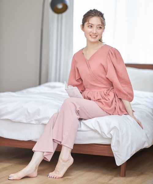 セール カシュクールコットンチュニック リブフレアパンツのルームウェアセット トッコクローゼット Tocco Closet D Fashion