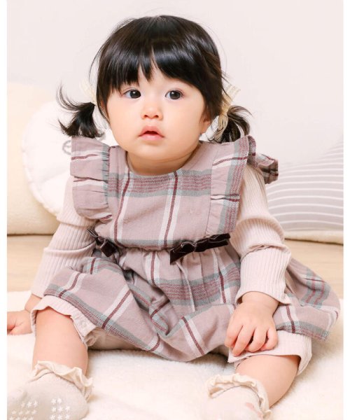 クーポン チェック柄 ワンピース風 長袖 ロンパース 70 80cm スラップスリップベビー Slap Slip Baby D Fashion