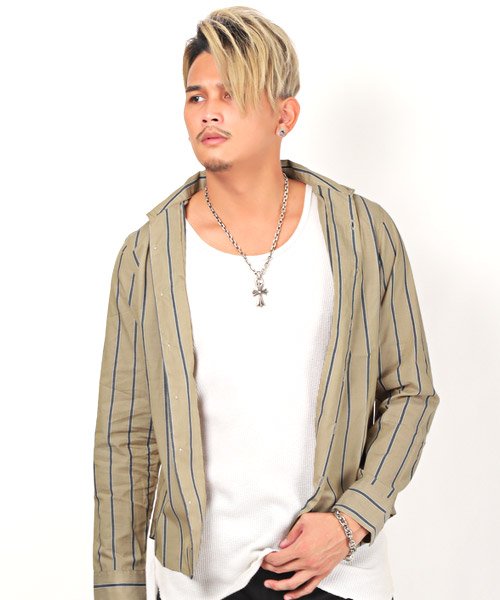 ストライプ柄ワイヤー入りスキッパーシャツ スキッパーシャツ メンズ 長袖 ストライプ柄 ラグスタイル Luxstyle D Fashion ストライプ柄ワイヤー入りスキッパーシャツ スキッパーシャツ メンズ 長袖 ストライプ柄 ラグスタイル Luxstyle D Fashion