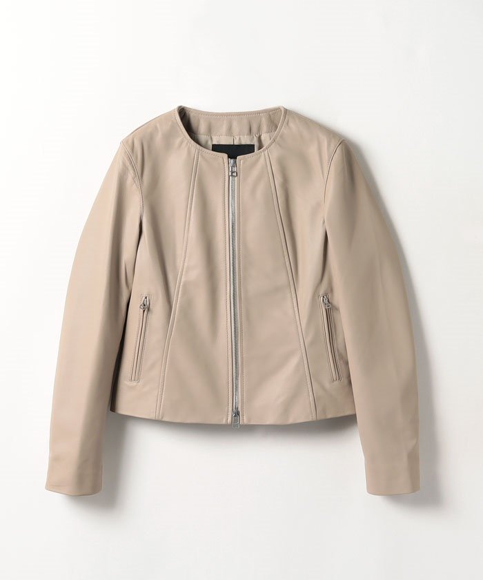 春夏新作 Allureville アルアバイル レザークルーネックブルゾン レディース グレージュ 962sh 店 価格 Jlt Polinema Org
