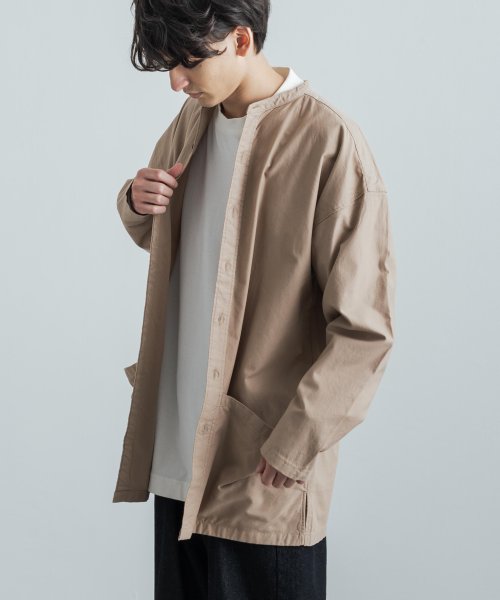 バンドカラーシャツ ガーデニングシャツ シャツコート ジャケット メンズ レディース コットンツイル ノーカラー スタンドカラー 綿 ライトアウター 羽織り ビ ロッキーモンロー Rocky Monroe D Fashion