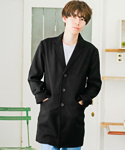 セール ウール混チェスターコート チェスターコート メンズ コート ロング丈 ウール 無地 ラグスタイル Luxstyle D Fashion
