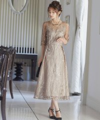 niana/niana ニアナ 結婚式 ワンピース パーティードレス 総レース シアー 5分袖 刺繍 レース ロング バックリボン 小さいサイズ 大きいサイズ ロング丈 ミ/504302261