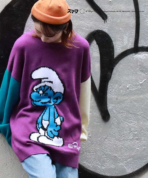 スマーフ The Smurfs キャラクターニット Right On Right On D Fashion スマーフ The Smurfs キャラクターニット Right On Right On D Fashion