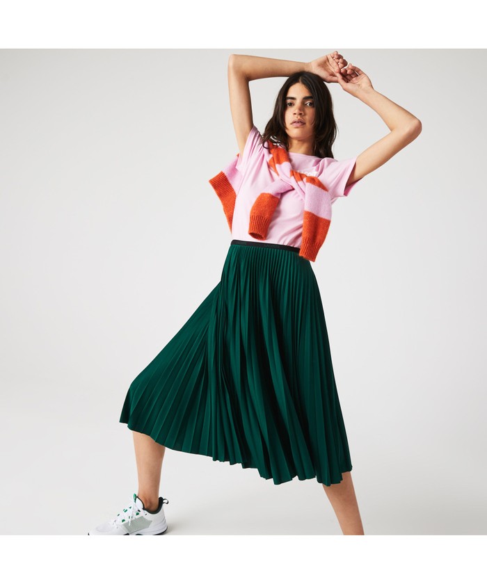 セール】ラコステ LACOSTE ジャージプリーツロングスカート セール】ラコステ LACOSTE ジャージプリーツロングスカート