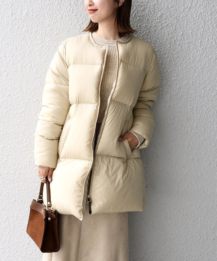 お取寄商品 Ships ベージュ ウィメン Ships別注 Taion ノーカラーaラインダウン レディース Women シップス 4jdg490 純正格安 Afrimarbre Ci