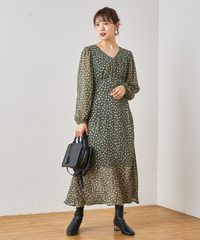 スタイルナンダ❀ オリーブ ジップアップワンピース セール】FRONT ZIP BACK OPEN S/OP フロント ジップ バック