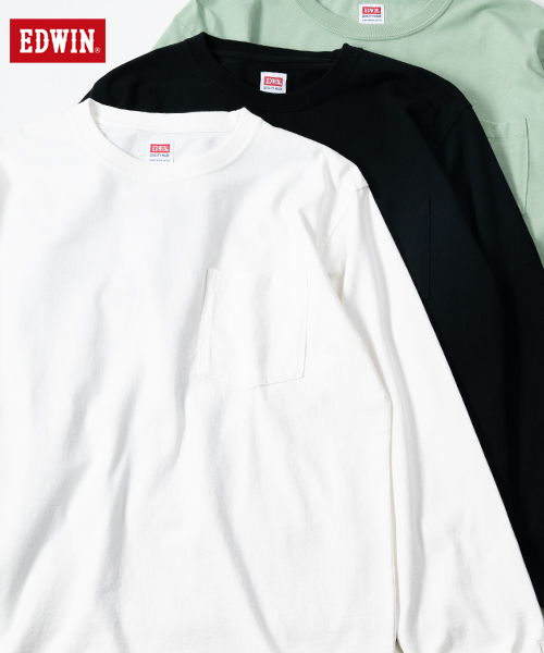 EDWIN】 エドウィン 無地 ポケット付き 長袖Tシャツ ベーシック