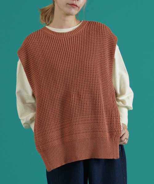セール 綿アクリルニットタック編み クルーネックベスト ルピリアン Lupilien D Fashion セール 綿アクリルニットタック編み クルーネックベスト ルピリアン Lupilien D Fashion
