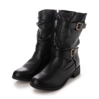 Lirio blanco/リリオブランコ Lirio blanco エンジニアブーツ レディース クロスベルト ショート 防滑 ぺたんこ ルーズ アメカジ 太ヒール 黒 疲れない ミドル/504325451