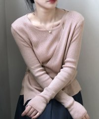Aimoon/リブニットトップス カシュクール風 韓国/504328333