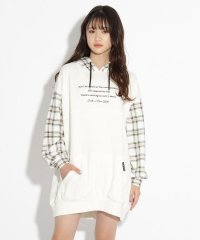 フードチェック切替ミニワンピース ピンク ラテ Pink Latte D Fashion