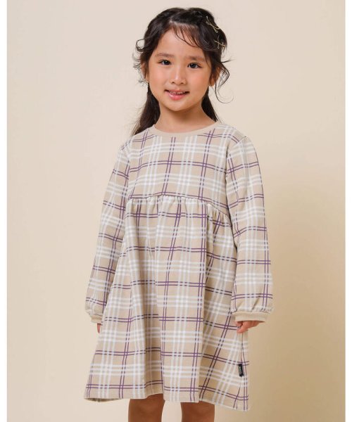 裏毛 ウエスト ギャザー チェック プリント ワンピース 80 130cm ノイユ エーム べべ Noeil Aime Bebe D Fashion