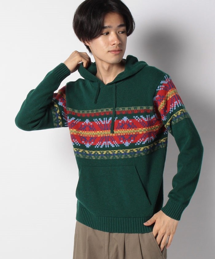 ショッピング激安 Benetton メンズ ウール混ノルディックニットフードパーカー メンズ グリーン Nmizi Mens ベネトン 取扱商品 Zoomania Mu