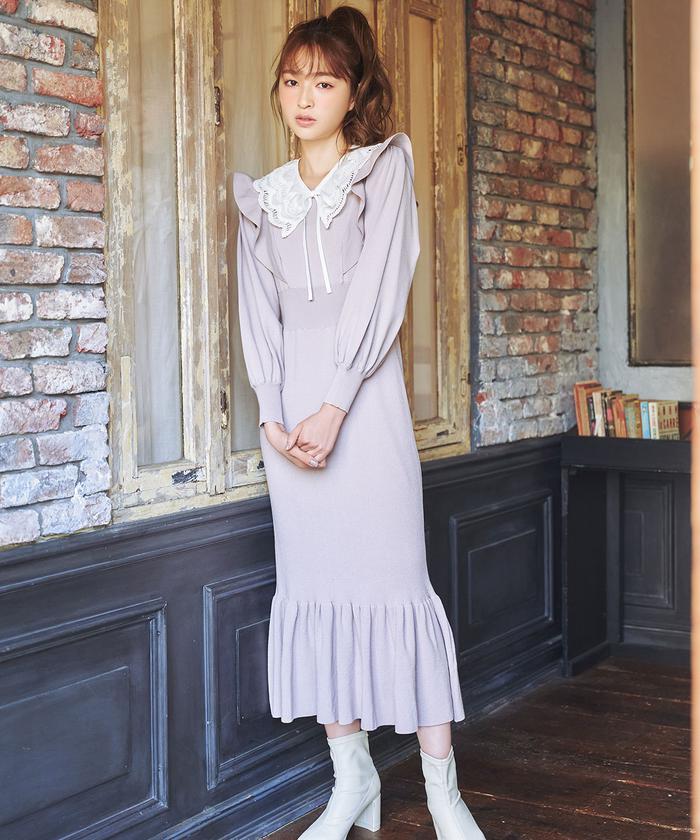 セール】付け襟ニットワンピース(504338034) | ウィルセレクション セール】付け襟ニットワンピース(504338034) | ウィルセレクション